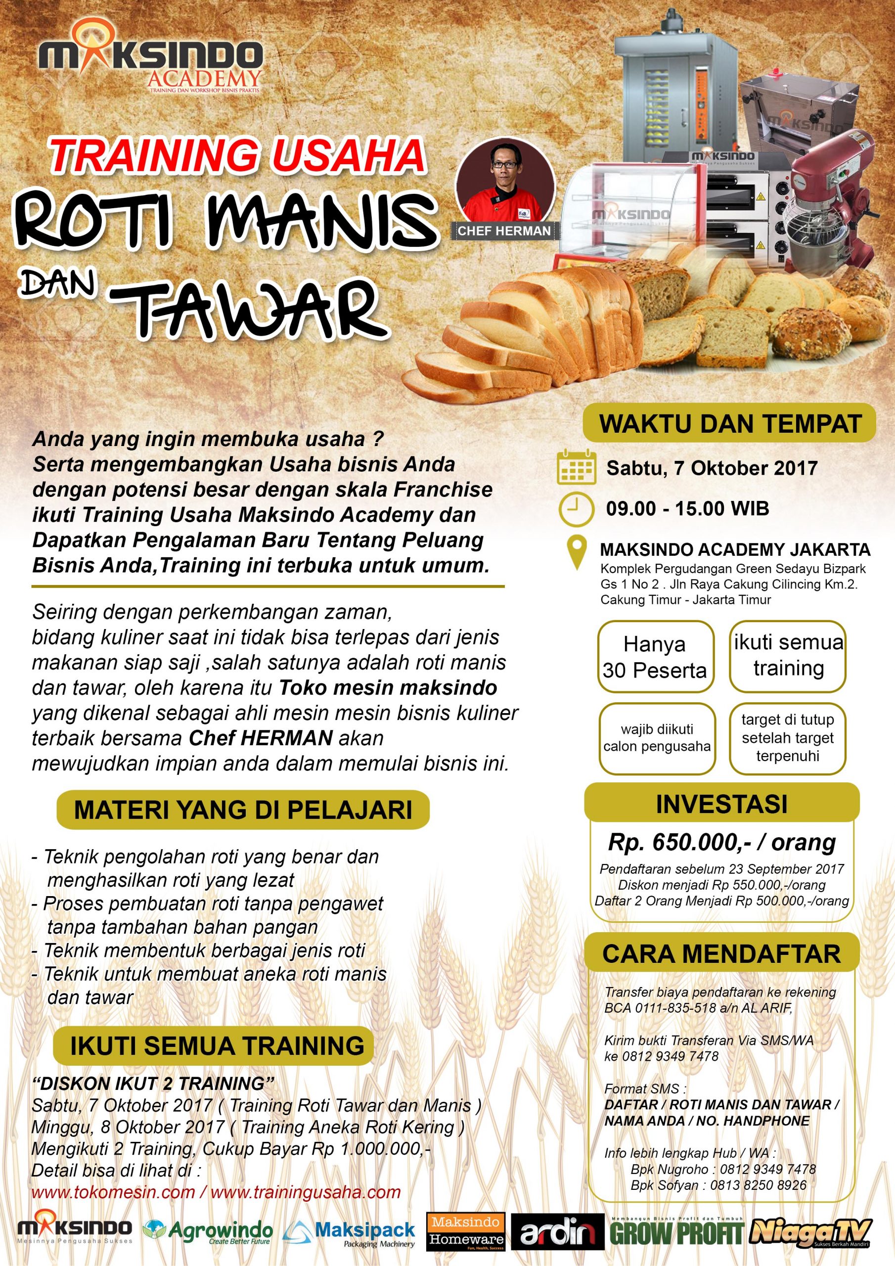 Training Usaha Roti Manis dan Tawar, 7 Oktober 2017