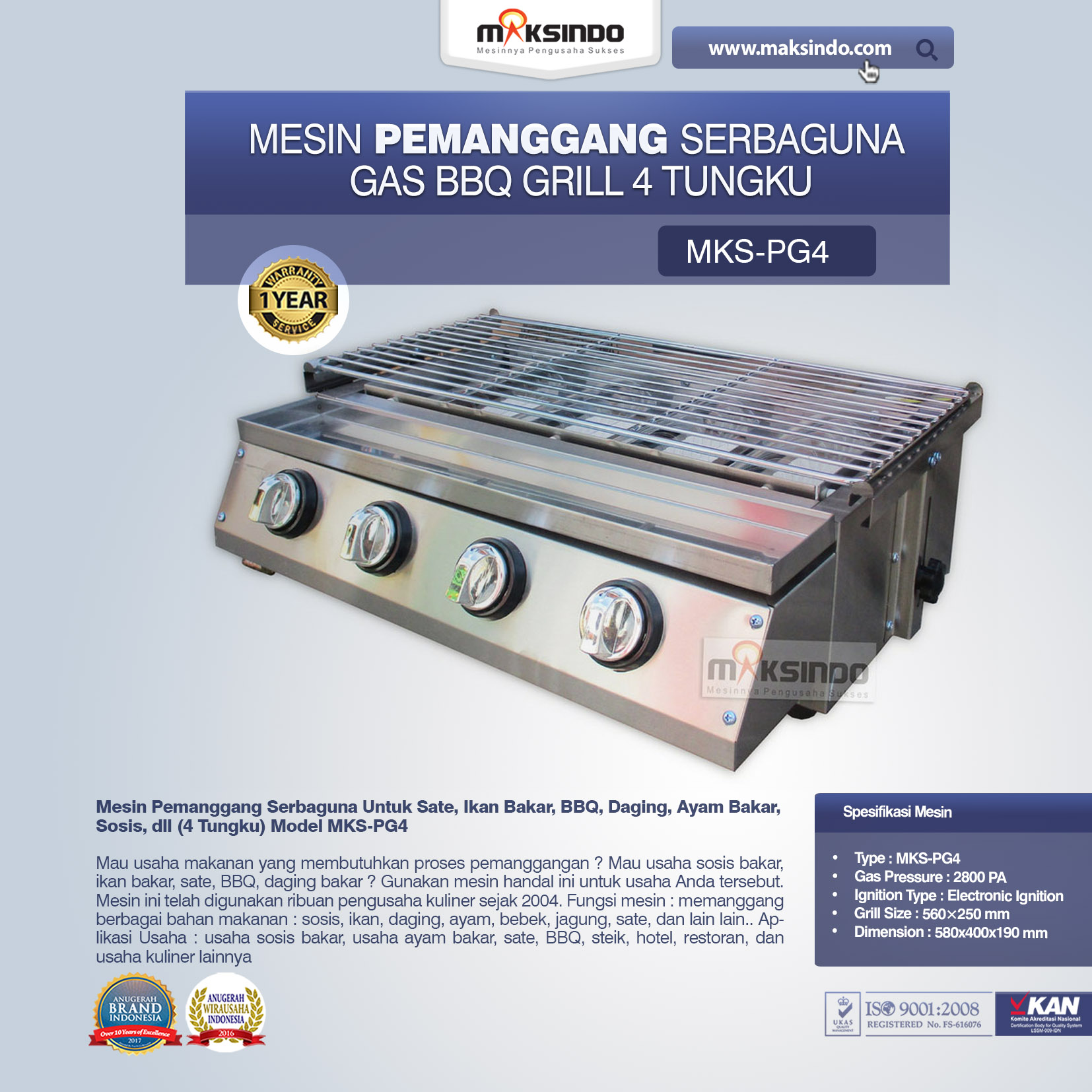Jual Pemanggang Serbaguna Full Stainlees  – Gas BBQ Grill 4 Tungku di Palembang