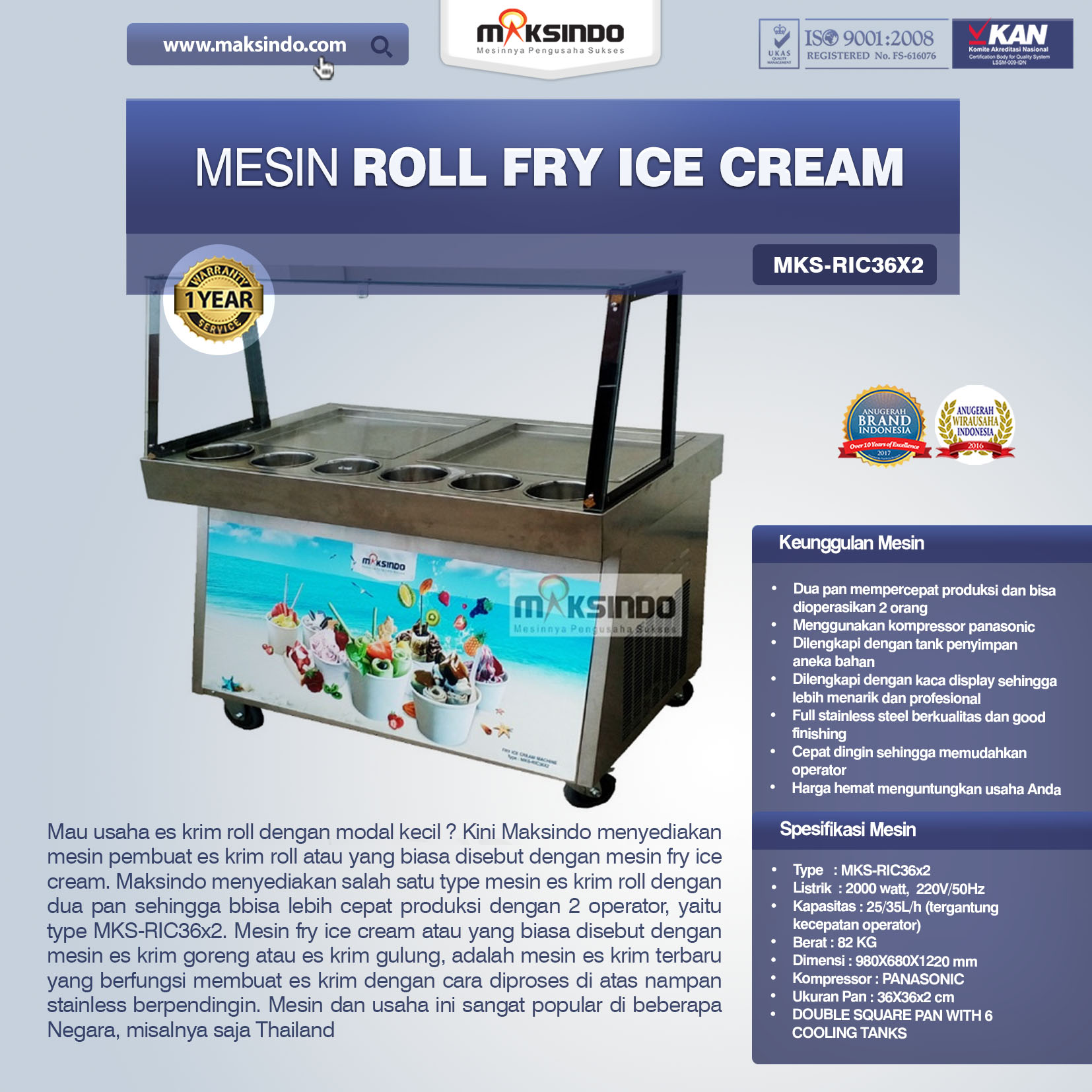 Jual Mesin Roll Fry Ice Cream RIC36x2 di Palembang