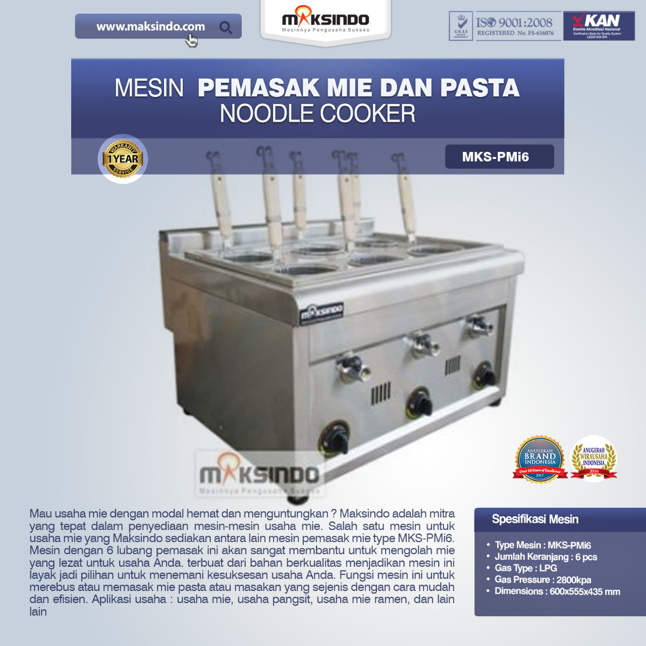 Jual Noodle Cooker (Pemasak Mie Dan Pasta) MKS-PMI6 di Palembang