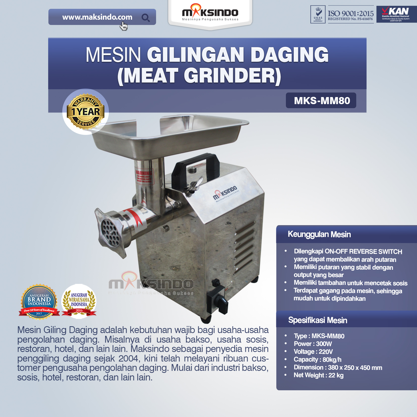 Jual Mesin Meat Grinder MKS-MM80 di Palembang