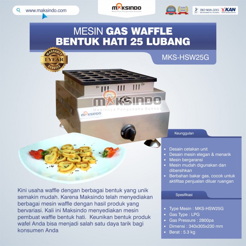 Jual Gas Waffle Bentuk Hati 25 Lubang MKS-HSW25G di Palembang