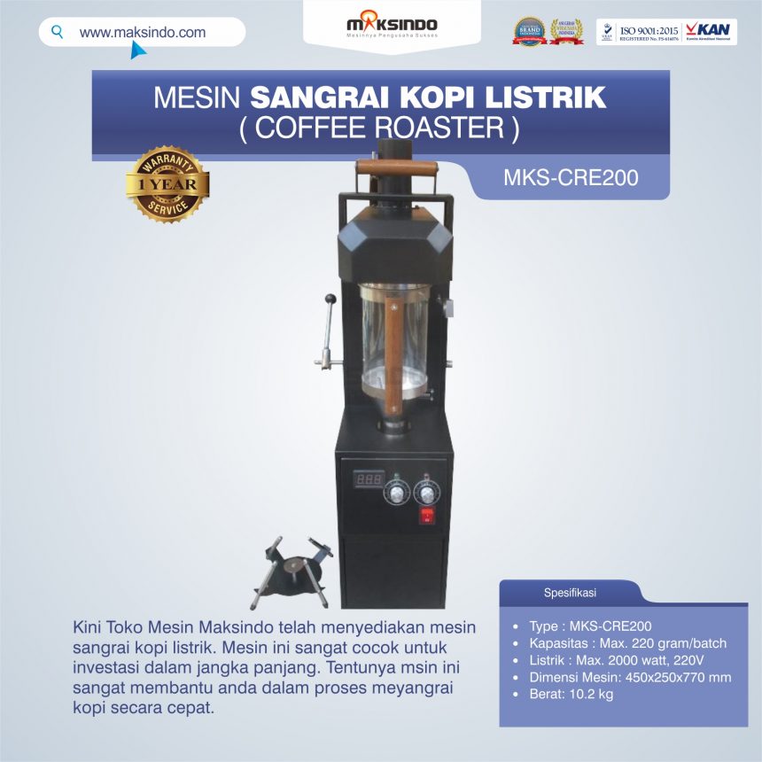 Jual Mesin Sangrai Kopi Listrik (Coffee Roaster) MKS-CRE200 di Palembang