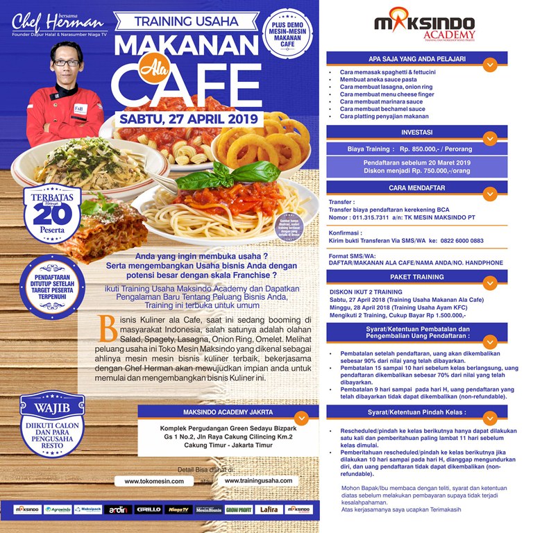 Training Usaha Makanan Ala Cafe, Sabtu 27 April 2019