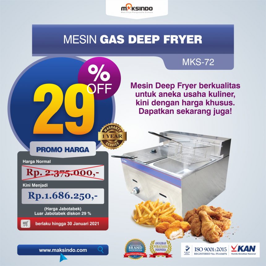 Jual Mesin Gas Deep Fryer MKS-72 di Palembang