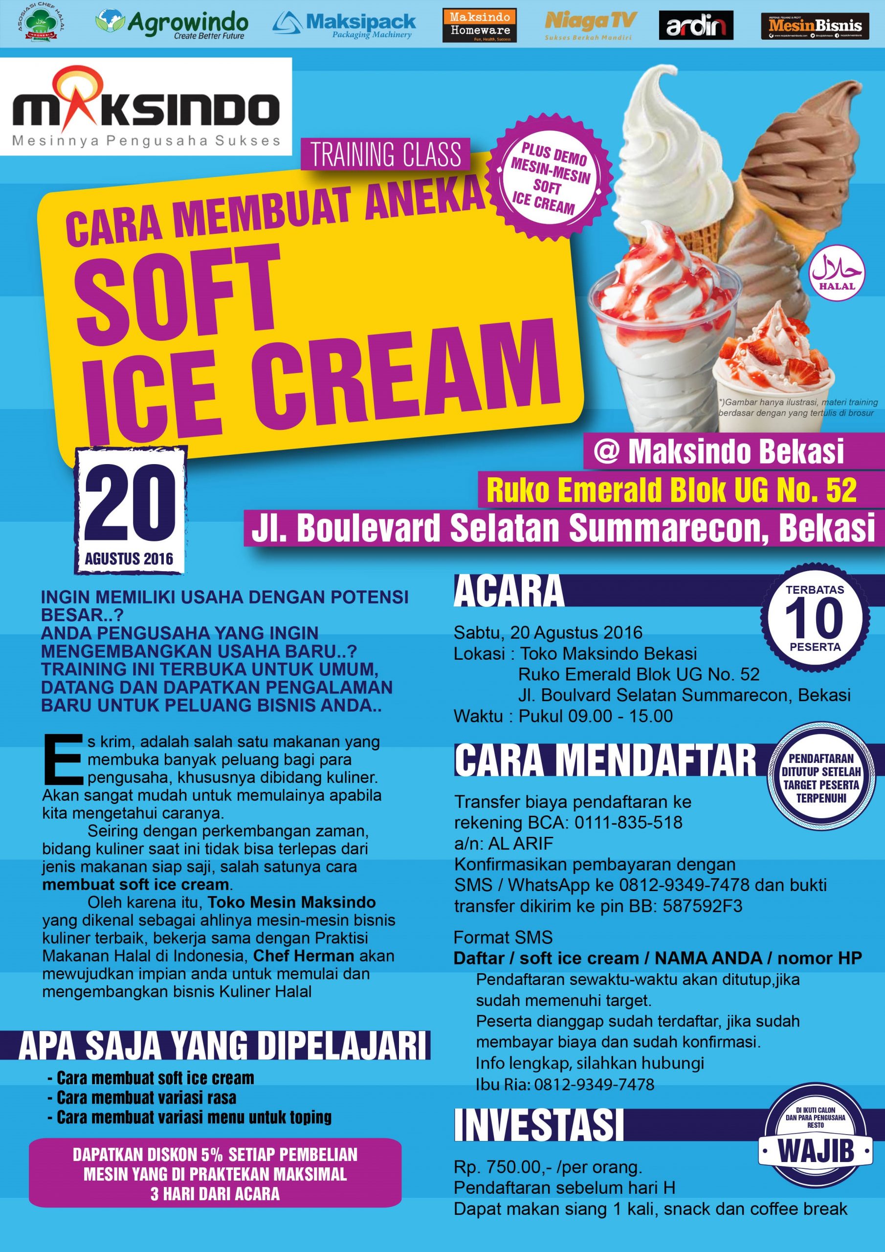 Training Usaha Soft Ice Cream di Bekasi 20 Agustus 2016