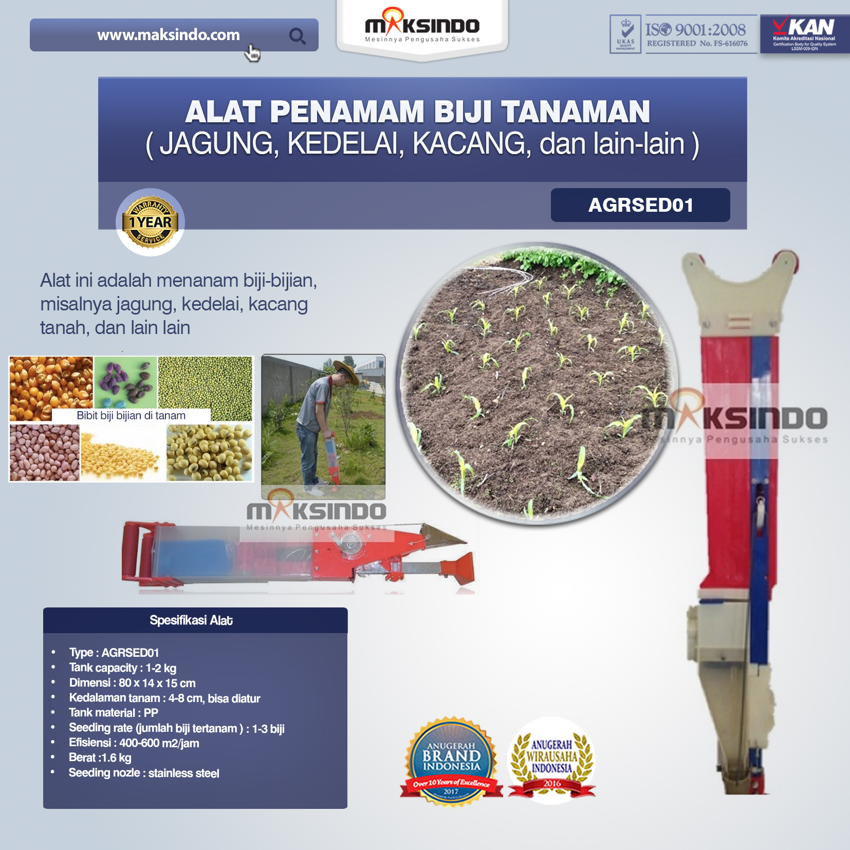 Jual Alat Penamam Biji Tanaman (jagung, Kedelai, Kacang, dll) di Palembang