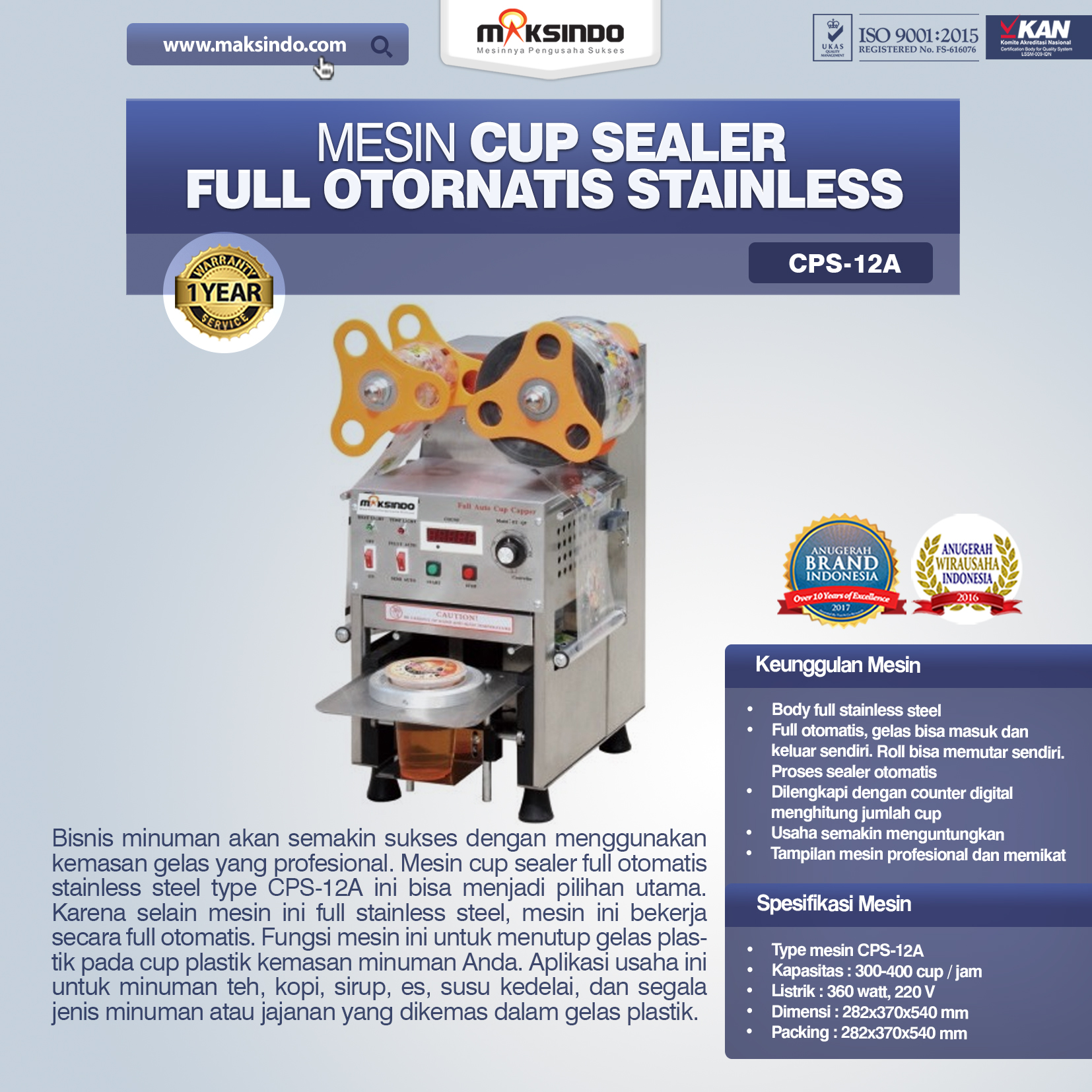 Jual Mesin Cup Sealer Full Otomatis Stainless (CPS-12A) di Palembang