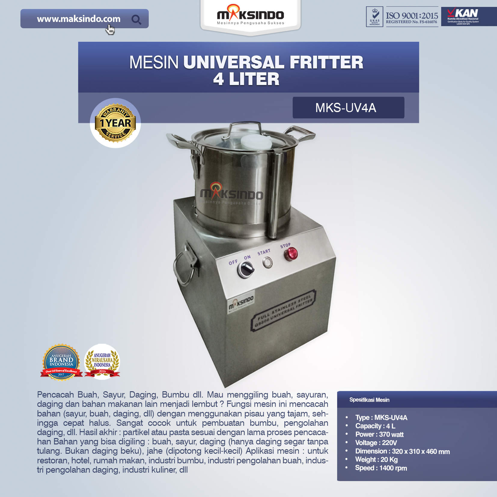 Jual Universal Fritter 4 Liter (MKS-UV4A) di Palembang