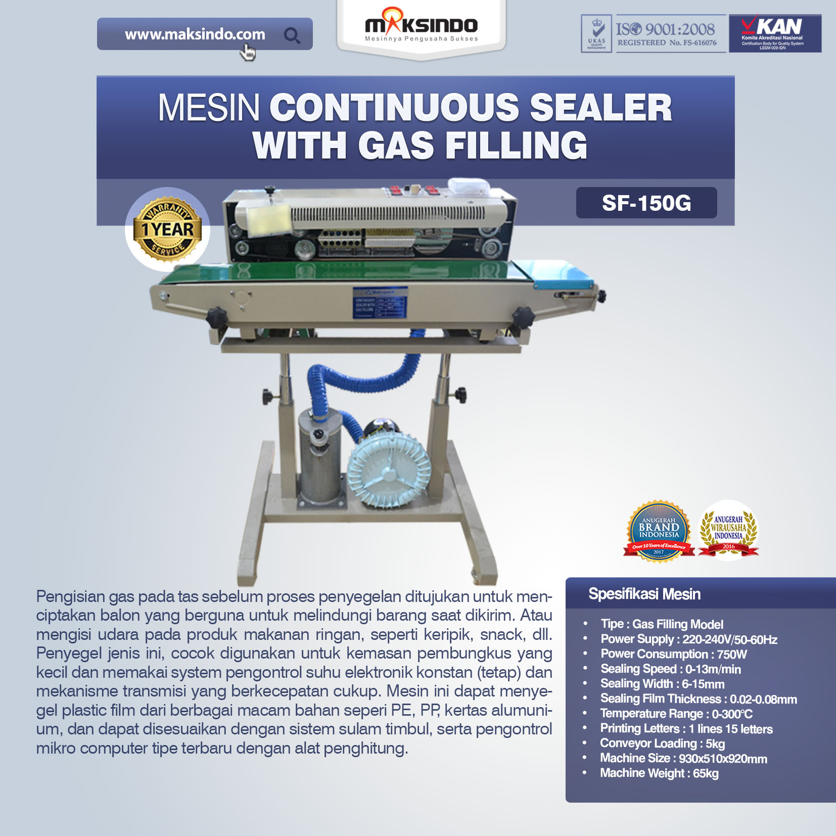 Jual Mesin Continuous Sealer With Gas (Band Sealer) di Palembang