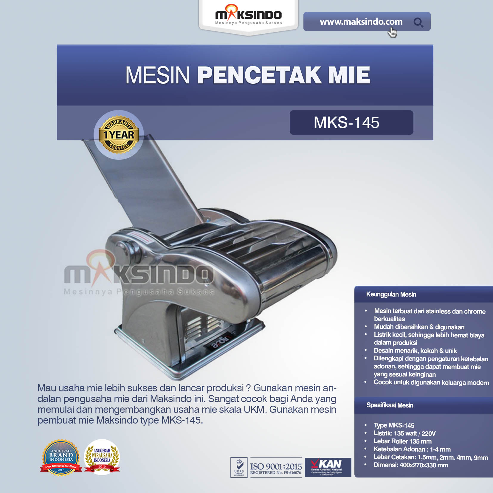 Jual Mesin Cetak Mie (MKS-145)  di Palembang