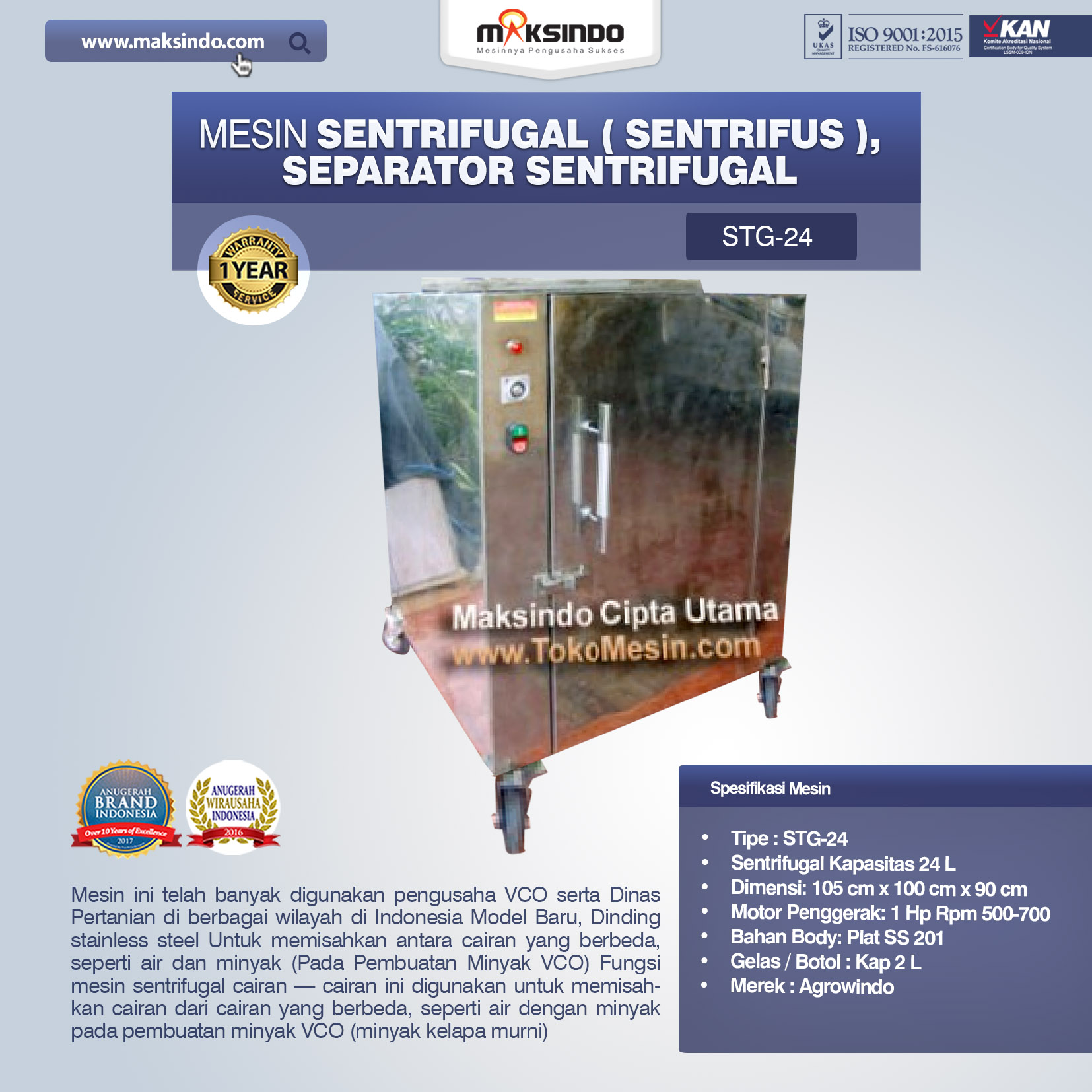 Jual Mesin Sentrifugal (Sentrifus), Separator Sentrifugal Di Palembang