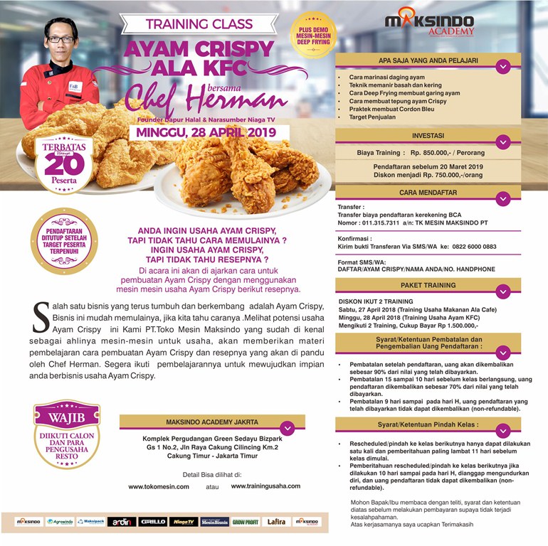 Training Class Ayam Crispy Ala KFC, Minggu 28 April 2019