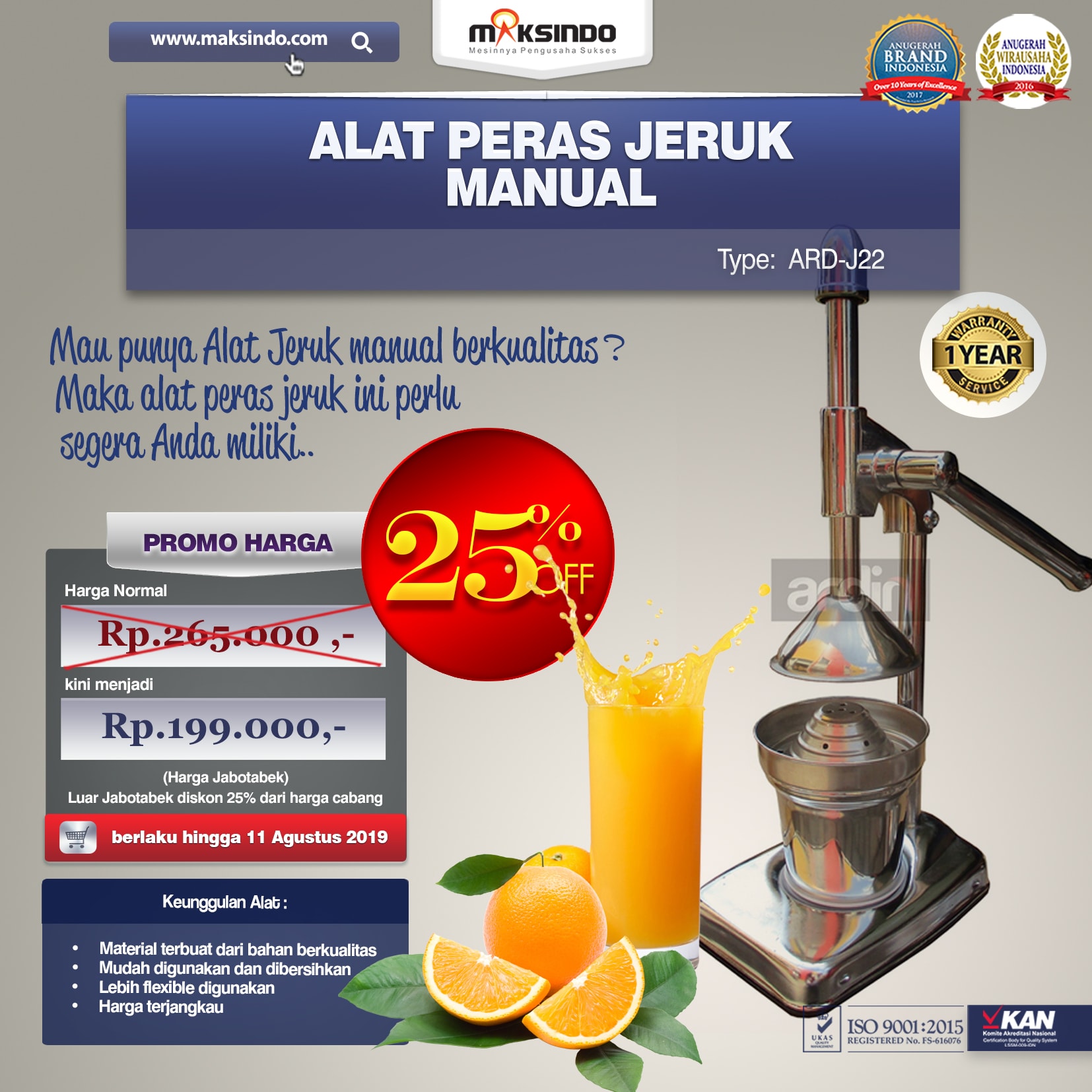 Alat Pemeras Jeruk Manual ARD-J22