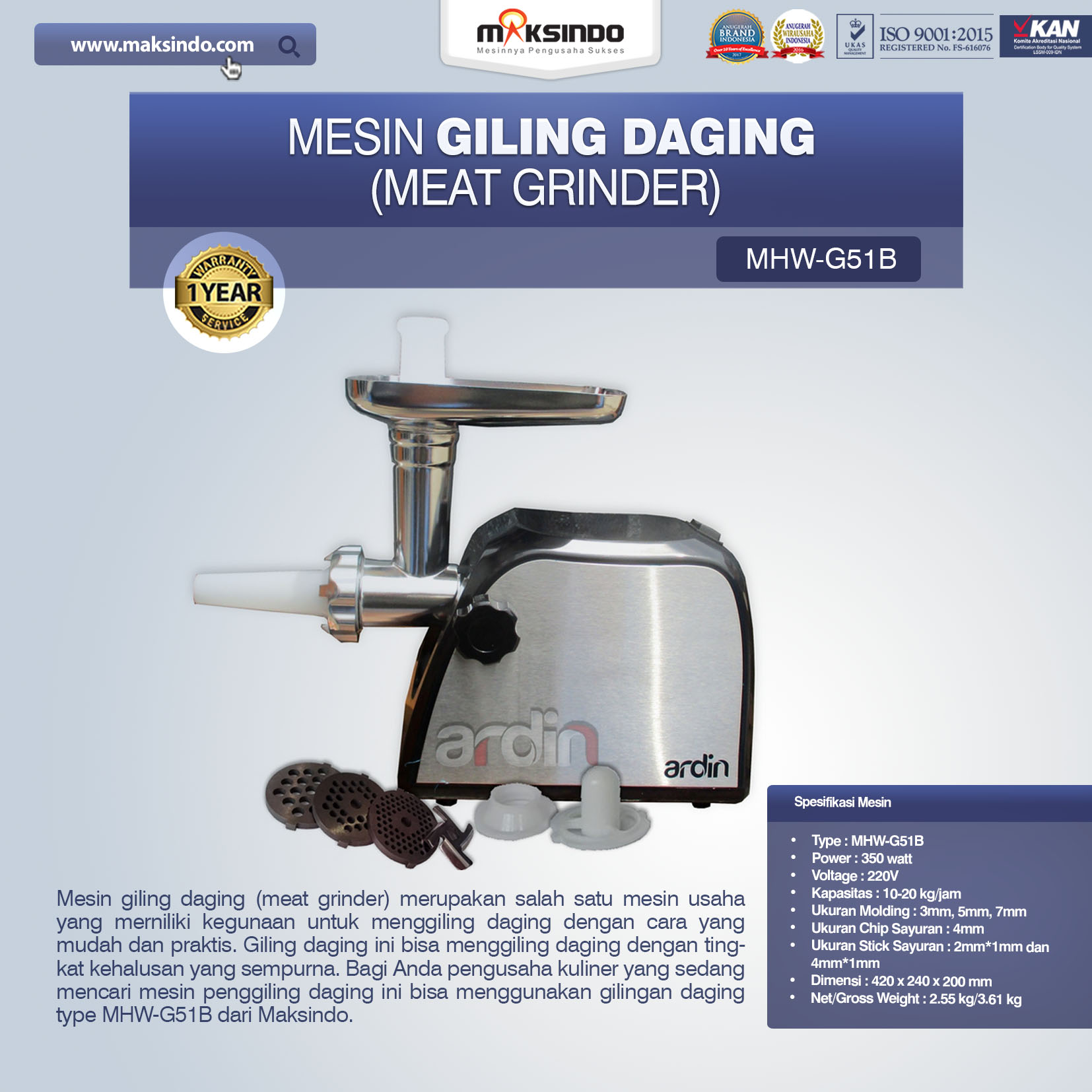 Jual Mesin Giling Daging (Meat Grinder) MHW-G51B di Palembang