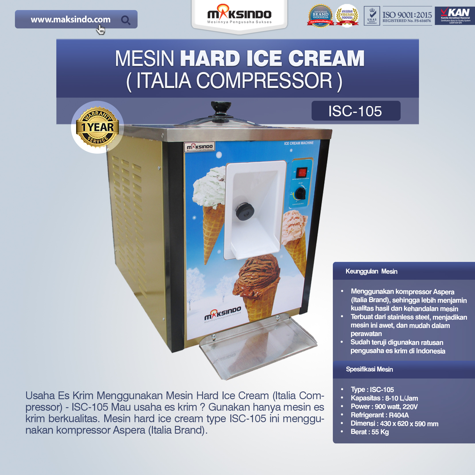 Jual Mesin Hard Ice Cream (Italia Compressor) – ISC-105 di Palembang
