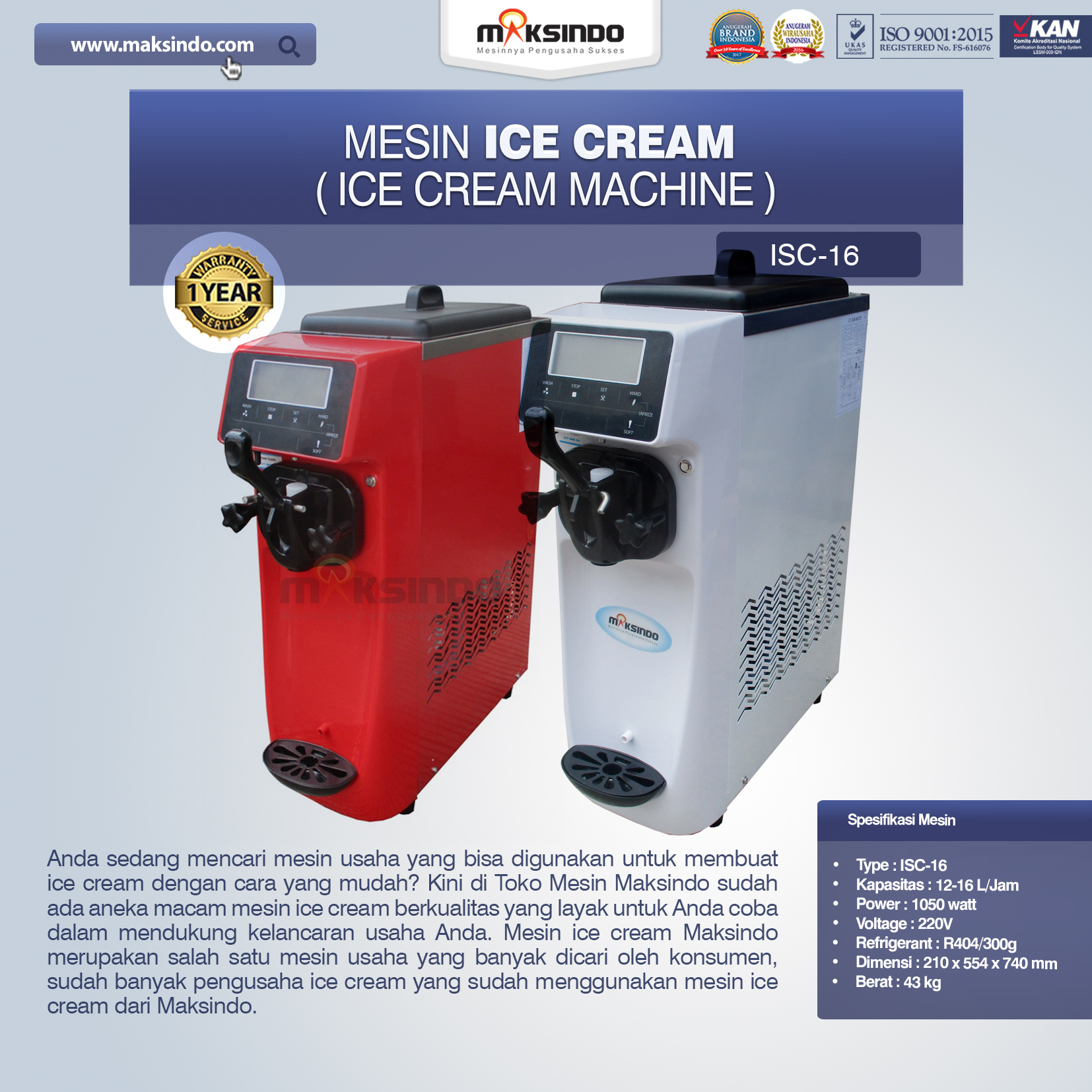 Jual Mesin Es Krim (Ice Cream Machine) ISC-16 di Palembang