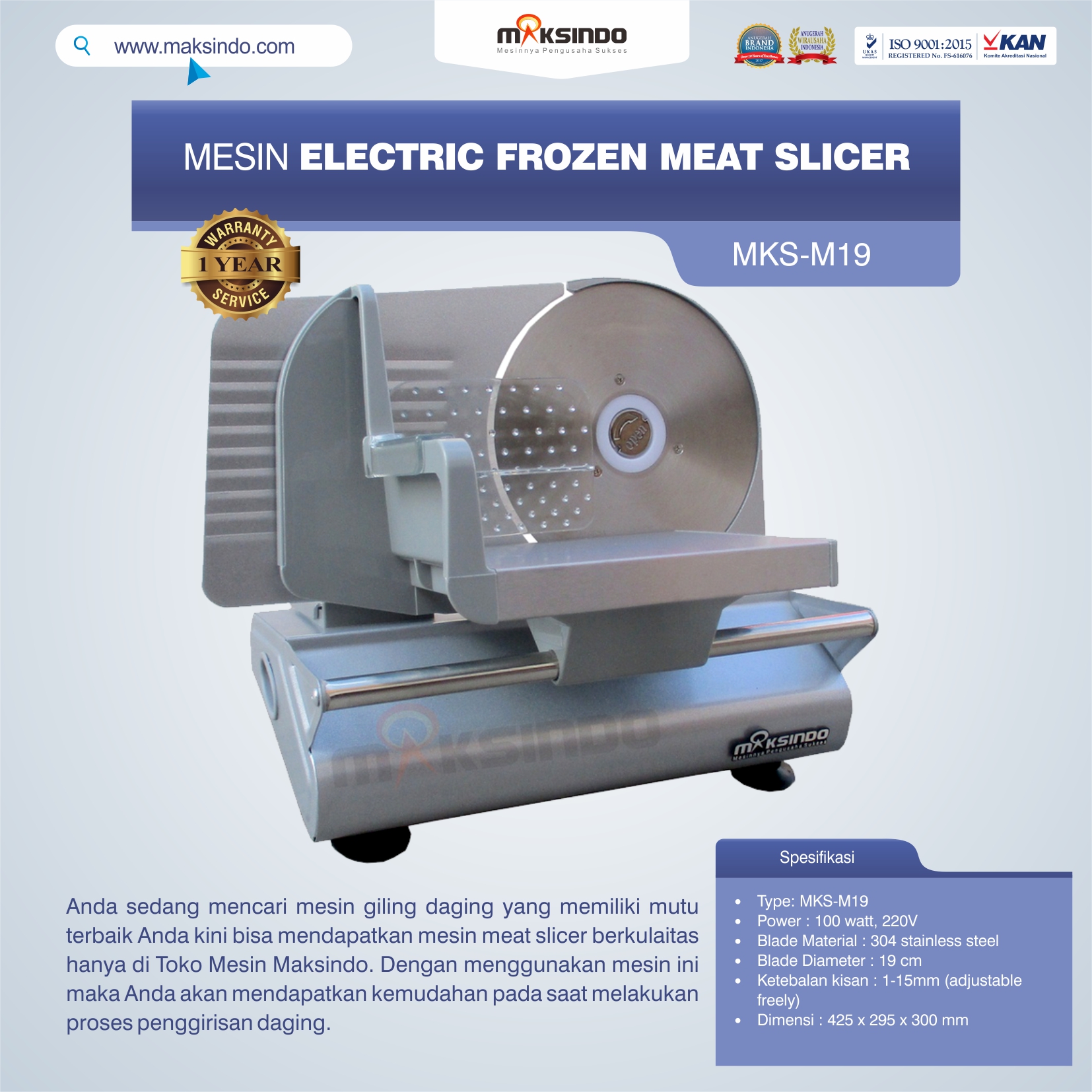 Jual Mesin Electric Frozen Meat Slicer MKS-M19 di Palembang