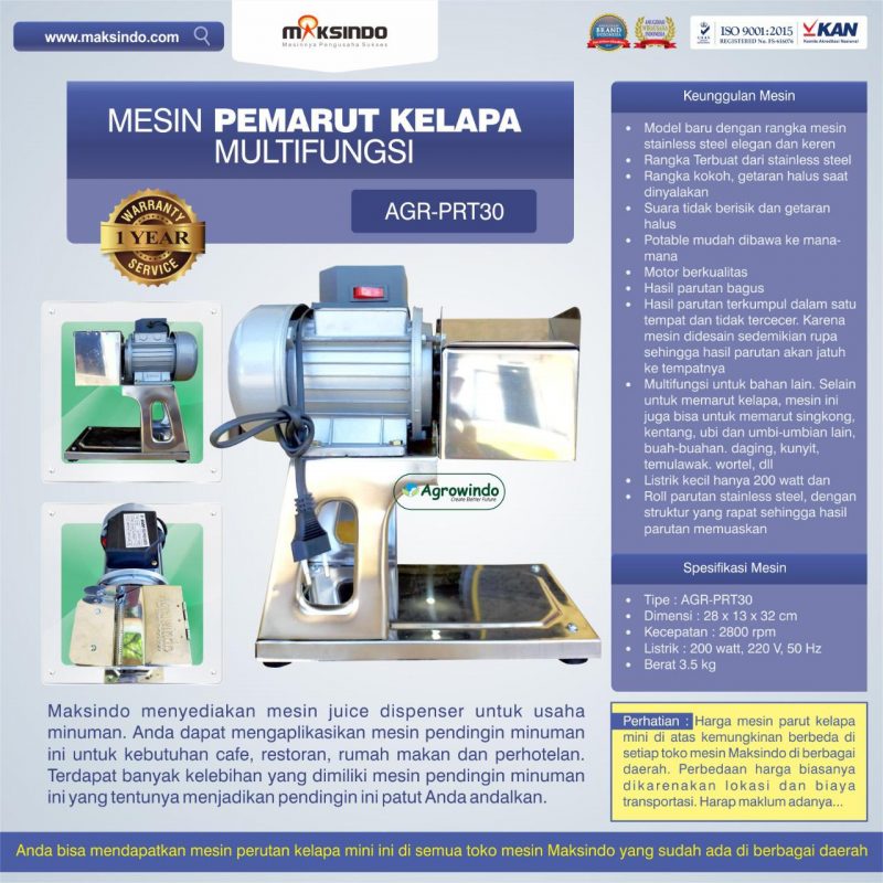 Jual Mesin Pemarut Kelapa Multifungsi AGR-PRT30 di Palembang